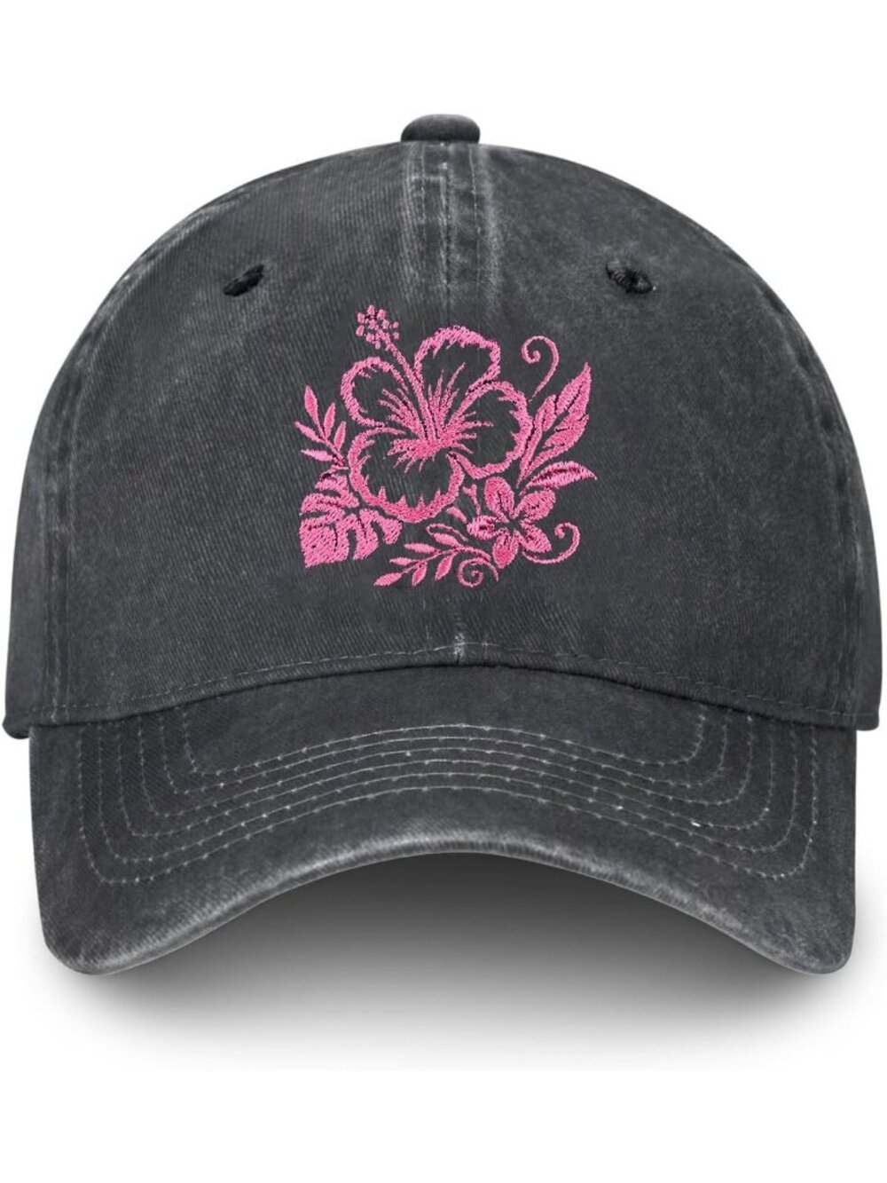 Unisax Flower 100% PolyesterEmbroidered Adjustable Washed Denim Baseball Hats